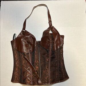 Brown Lace-Up Corset Top